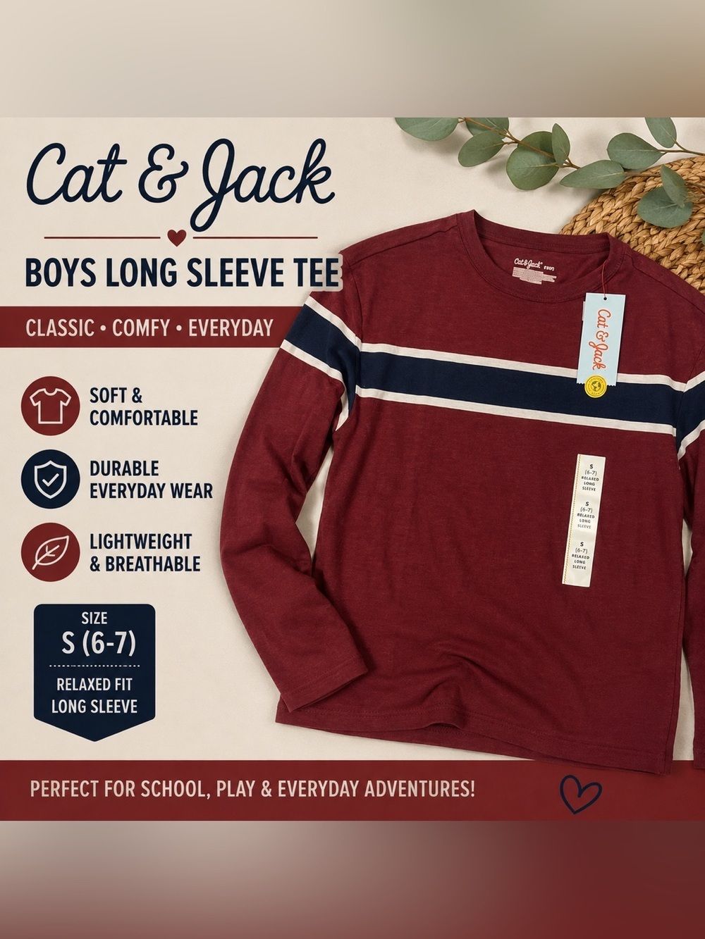 Cat & Jack Boys Long Sleeve Tee Size Small 6-7. NWT